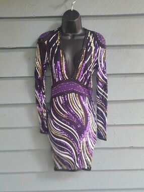 Sequin Purple Plunge V-Neck Party Dress